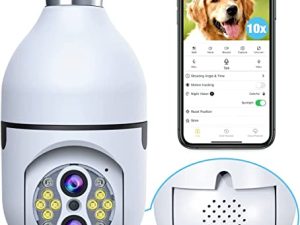 10x Zoom Light Bulb Security Camera Outdoor Wireless WiFi ، 360 ° Pan / Milt Panoramic Light Socket كاميرات أمان للمنزل مع رؤية ليلية ملونة FHD ، تتبع تلقائي ، محادثة ثنائية الاتجاه ، تنبيهات ، كشف الحركة
