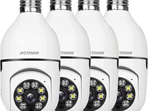 ACTMAN 4 PCS Light Socket Security Camera ، 1080P Lightbulb Camera Outdoor Wireless WiFi ، رؤية ليلية ملونة ، تنبيهات ذكية ، تتبع الحركة ، صوت ثنائي الاتجاه ، 2.4G WiFi ، كاميرا PTZ لأمن المنزل