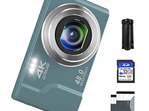 كاميرا رقمية ، كاميرا صغيرة مع شاشة 2.8 بوصة ، تكبير رقمي 16X ، كاميرا VJIANGER 4K Vlogging ، كاميرا جيب بدقة 48 ميجابكسل للأطفال والمراهقين مع بطاقة SD بسعة 32 جيجابايت وبطاريتين قابلتين لإعادة الشحن وحامل ثلاثي القوائم (DC6-4 أزرق)