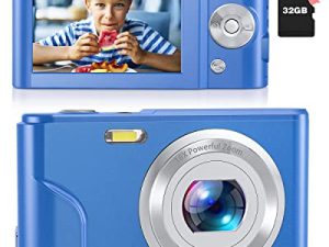 كاميرا رقمية ، كاميرا Zostuic Autofocus بدقة 48 ميجابكسل وكاميرا فيديو مدمجة مع بطاقة 32 جيجابايت مع تكبير 16X وكاميرات صغيرة محمولة صغيرة للأطفال بعمر 4-15 سنة من الأطفال والمراهقين والبنات والأولاد (أزرق كحلي)