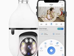 كاميرا بمصباح ضوئي 1080P - كاميرا أمان 360 درجة لاسلكية خارجية وداخلية - كاميرا واي فاي منزلية مع APP للهاتف - مراقب مقبس الضوء مع كشف الحركة والتنبيه / صوت ثنائي الاتجاه / رؤية ليلية