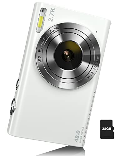 كاميرا رقمية 2.7K 48MP Vlogging Camera ، Auto Focus Digital Point and Shoot Camera with 32GB Memory Card ، 16X Zoom ، Time Lapse Digital Cameras for 10-18 Years Kids Teen، Children، Boys Girls، White كاميرا رقمية 2.7K 48MP Vlogging Camera ، Auto Focus Digital Point and Shoot Camera with 32GB Memory Card ، 16X Zoom ، Time Lapse Digital Cameras for 10-18 Years Kids Teen، Children، Boys Girls، White