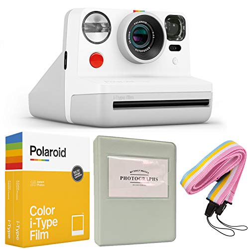 كاميرا فورية Polaroid Now i-Type - أبيض + فيلم ملون بولارويد لـ i-Type - عبوة مزدوجة + ألبوم رمادي + حزام رقبة ملون كاميرا فورية Polaroid Now i-Type - أبيض + فيلم ملون بولارويد لـ i-Type - عبوة مزدوجة + ألبوم رمادي + حزام رقبة ملون