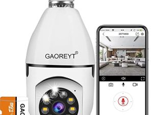 كاميرا GAORYT ذات المصباح الكهربائي ، كاميرا لمبة 360 درجة WiFi خارجية ، كاميرا أمان لاسلكية ذكية 1080P HD مع إنذار للكشف عن الحركة ، رؤية ليلية للمنزل في الداخل والخارج