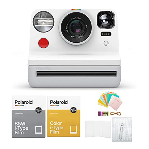 كاميرا فورية Polaroid Originals Now Viewfinder i-Type Instant Camera White on White Bundle مع مجموعة ملحقات فيلم فوري وأفلام أبيض وأسود بولارويد (4 عناصر) كاميرا فورية Polaroid Originals Now Viewfinder i-Type Instant Camera White on White Bundle مع مجموعة ملحقات فيلم فوري وأفلام أبيض وأسود بولارويد (4 عناصر)