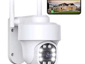كاميرا مراقبة أمنية خارجية من NETVUE- 2.4G WiFi 360 ° View Pan Tilt Camera ، PIR Motion Sensor ، متوافق مع Alexa ، صوت ثنائي الاتجاه ، رؤية ليلية ملونة ، كشافات ، كاميرا زووم رقمي