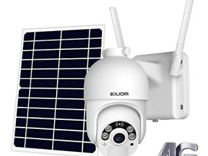 SOLIOM S800C-4G LTE كاميرا الأمن الخلوية في الهواء الطلق ، Pan Tilt 360 ° View 1080p لاسلكي بالطاقة الشمسية ، ضوء كشاف للرؤية الليلية ، 2 طريقة التحدث ، PIR Motion Detection