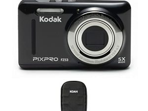 كاميرا Kodak PIXPRO Friendly Zoom FZ53 الرقمية (سوداء) حزمة مع حقيبة للكاميرات المدمجة وكاميرات التصوير (2 عنصر)
