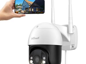 ieGeek كاميرا مراقبة خارجية مع أضواء كاشفة 1080P كاميرا مراقبة سلكية للرؤية الليلية ملونة ، واي فاي لاسلكي ، كاميرات منزلية ذكية 360 درجة PTZ مع تسجيل PIR / Siren / 24/7 / متوافق مع Alexa