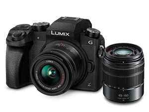 حزمة كاميرات باناسونيك Lumix G7 4K الرقمية بدون مرآة مع عدسات Lumix G Vario 14-42mm و 45-150mm ، 16MP ، شاشة LCD تعمل باللمس 3 بوصة ، DMC-G7WK (أسود أمريكي)