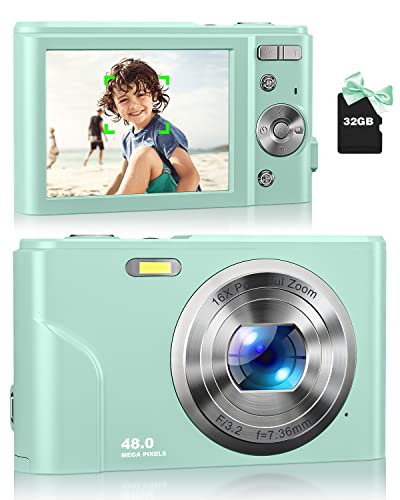 كاميرا رقمية ، كاميرا Zostuic Autofocus بدقة 48 ميجابكسل وكاميرا فيديو مدمجة مع بطاقة 32 جيجابايت مع تكبير 16X وكاميرات صغيرة محمولة مدمجة للأطفال بعمر 4-15 سنة ، أطفال ، مراهقين ، بنات أولاد (أخضر) كاميرا رقمية ، كاميرا Zostuic Autofocus بدقة 48 ميجابكسل وكاميرا فيديو مدمجة مع بطاقة 32 جيجابايت مع تكبير 16X وكاميرات صغيرة محمولة مدمجة للأطفال بعمر 4-15 سنة ، أطفال ، مراهقين ، بنات أولاد (أخضر)