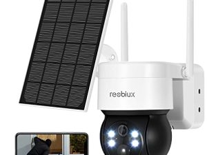 Reobiux Security Cameras Wireless Outdoor ، كاميرا شمسية 2.4 جيجا هرتز واي فاي كاميرا مراقبة مع كشف PIR وصفارة ، بطارية تعمل بالطاقة الشمسية ، صوت ثنائي الاتجاه ، رؤية ليلية ، كاميرا خارجية لاسلكية IP66