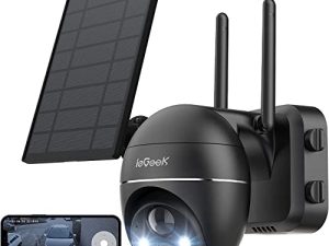 ieGeek كاميرات مراقبة لاسلكية خارجية ، نظام كاميرا مراقبة تعمل بالطاقة الشمسية 360 درجة PTZ ، كاميرا أمان WiFi 2.4 جيجا هرتز لمراقبة الفيديو ، 15000 مللي أمبير في الساعة 1080 بكسل ، كشف حركة PIR ، تحدث ثنائي الاتجاه ، IP65