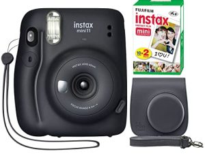 Fujifilm Instax Mini 11 كاميرا فورية رمادي فحمي + حافظة مخصصة مصغرة + فيلم Fuji Instax Film 20 ورقة عبوة مزدوجة