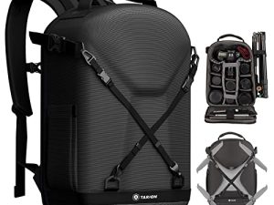 حقيبة ظهر للكاميرا من TARION Hardshell DSLR حقيبة كاميرا من 3 جوانب حقيبة تصوير صلبة مع غطاء واقٍ مقاوم للماء للكمبيوتر المحمول / حجرة ثلاثية القوائم للرجال والنساء المصورين أسود