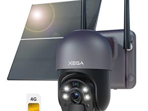كاميرا أمان خلوية Xega 4G LTE مزودة ببطارية مدمجة 20000 مللي أمبير في الساعة بلوحة شمسية 20000 مللي أمبير - [سجل 24/7] كاميرا أمان لاسلكية تعمل بالطاقة الشمسية بدون WiFi خارجية ، رؤية ليلية ملونة عالية الدقة 2K ، كشف حركة PIR ، IP66