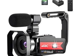 OIEXI Video Camera 4K Camcorder Vlog Camera for YouTube ، HD Digital Camera with 16X Digital Zoom and Night Vision ، Video Recorder with Microphone (32GB SD Card ، 2 B b البطاريات)