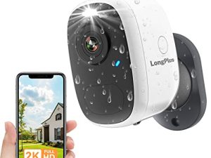 كاميرا مراقبة لاسلكية LongPlus 4MP خارجية ، كاميرا واي فاي تعمل بالبطارية قابلة لإعادة الشحن لنظام كاميرا أمن الوطن ، كشف حركة AI PIR ، إنذار صفارة الإنذار ، رؤية ليلية ملونة ، تحدث ثنائي الاتجاه