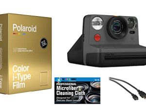 مجموعة هدايا Polaroid Now i-Type Instant Film Camera (سوداء) + حزمة هدايا Polaroid Golden Moments Film Double Pack