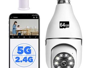 كاميرا Fowutz Light Bulb Security Camera ، 1080P 2.4G و 5G WiFi Light Bulb Camera مدمجة 360 درجة PTZ وكاميرا ذات مقبس ضوئي للرؤية الليلية تعمل مع Alexa و Google Assistant