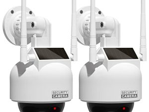 BNT Solar Fake Security Camera في الهواء الطلق مع ضوء LED أحمر وامض ، وكاميرا الأمن الدمية للمنزل والأعمال ، عبوتان