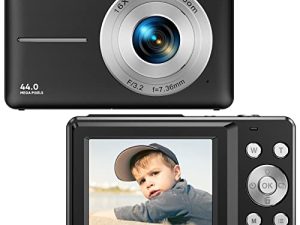 كاميرا رقمية للأطفال الأولاد والبنات ، كاميرا فيديو FHD 1080P 44 ميجابكسل ، شاشة LCD قابلة لإعادة الشحن ، كاميرا صغيرة مدمجة مع زووم 16 × هدية لكاميرا الجيب المحمولة للأطفال والمراهقين والبالغين - أسود