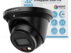 Amcrest 4K Night Color AI Turret IP PoE Camera 49ft Full Color Nightvision ، كاميرا أمان IP ، ميكروفون مدمج ، اكتشاف الإنسان ، حماية محيط ، 129 ° FOV ، 4K @ 15fps IP8M-2779EB-AI (أسود)