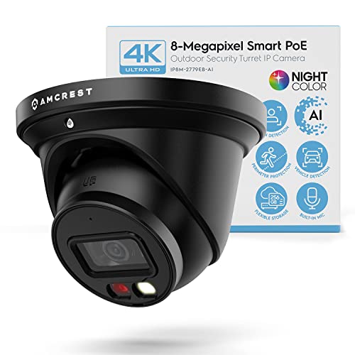 Amcrest 4K Night Color AI Turret IP PoE Camera 49ft Full Color Nightvision ، كاميرا أمان IP ، ميكروفون مدمج ، اكتشاف الإنسان ، حماية محيط ، 129 ° FOV ، 4K @ 15fps IP8M-2779EB-AI (أسود) Amcrest 4K Night Color AI Turret IP PoE Camera 49ft Full Color Nightvision ، كاميرا أمان IP ، ميكروفون مدمج ، اكتشاف الإنسان ، حماية محيط ، 129 ° FOV ، 4K @ 15fps IP8M-2779EB-AI (أسود)