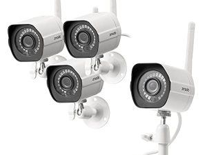 كاميرات المراقبة الخارجية Zmodo Wifi - 1080p Full HD كاميرات مراقبة لأمن المنزل مع رؤية ليلية ، IP 66 مانعة لتسرب الماء ، مقبس ، كشف الحركة ، فضي ، 4 عبوات