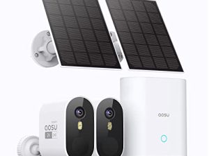 AOSU Solar Security Cameras Wireless Outdoor ، نظام أمان منزلي يعمل ببطارية 2K QHD مع عرض واسع للغاية 166 درجة ، ضوء كشاف ، رؤية ليلية ملونة ، كشف الحركة ، بدون رسوم شهرية