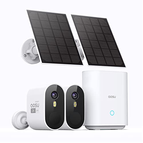 AOSU Solar Security Cameras Wireless Outdoor ، نظام أمان منزلي يعمل ببطارية 2K QHD مع عرض واسع للغاية 166 درجة ، ضوء كشاف ، رؤية ليلية ملونة ، كشف الحركة ، بدون رسوم شهرية AOSU Solar Security Cameras Wireless Outdoor ، نظام أمان منزلي يعمل ببطارية 2K QHD مع عرض واسع للغاية 166 درجة ، ضوء كشاف ، رؤية ليلية ملونة ، كشف الحركة ، بدون رسوم شهرية