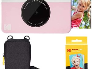 كاميرا Kodak Printomatic الفورية (وردي) حزمة أساسية + ورق Zink (20 ورقة) + حقيبة فاخرة