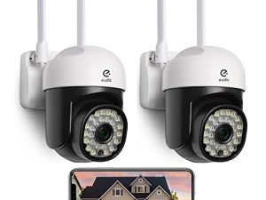 كاميرا أمان لاسلكية خارجية 2 عبوة ، 2.4G / 5G WiFi 360 درجة PTZ كاميرات أمان لاسلكية خارجية لأمن المنزل ، رؤية ليلية ، اكتشاف PIR البشري ، صوت ثنائي الاتجاه ، IP65 ، تخزين سحابي مجاني