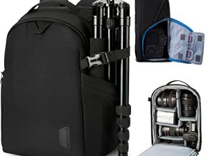 حقيبة ظهر BAGSMART للكاميرا ، حقيبة كاميرا DSLR SLR تناسب كمبيوتر محمول يصل إلى 13.3 بوصة ومقاوم للماء مع غطاء للمطر وحامل ثلاثي القوائم للنساء والرجال ، أسود
