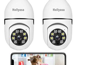 حزمة من 2 كاميرا أمان بمقبس ضوئي 1080P كاميرا مصباح إضاءة خارجية لاسلكية WiFi ، رؤية ليلية ملونة ، تنبيهات ذكية ، تتبع الحركة ، صوت ثنائي الاتجاه ، 2.4G WiFi ، لأمن المنزل (بما في ذلك بطاقة SD 32G)