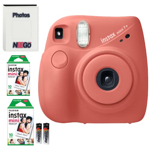 مجموعة Fujifilm Instax Mini 7+ للكاميرا الفورية - مجموعة فاخرة ، فيلم Fuji Instax Mini (20 ورقة) ، ألبوم صور NeeGo (مرجاني) مجموعة Fujifilm Instax Mini 7+ للكاميرا الفورية - مجموعة فاخرة ، فيلم Fuji Instax Mini (20 ورقة) ، ألبوم صور NeeGo (مرجاني)