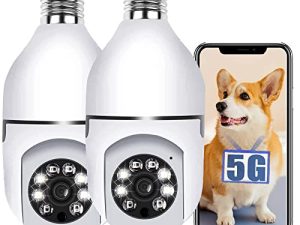 2PC Light Bulb Security Cameras Wireless Outdoor ، 2.4GHz و 5 GHz Light Socket Security Camera ، 360 ° PTZ Panoramic IP Home Security Cam with 2 Way Audio ، تنبيه الحركة الذكية والإنذار ، يعمل مع Alexa