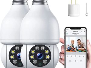 ACTMAN 2 PCS Light Socket Security Camera with Alexa ، 1080P Lightbulb Camera Outdoor Wireless WiFi ، رؤية ليلية ملونة ، تنبيهات ذكية ، تتبع الحركة ، صوت ثنائي الاتجاه ، 2.4G WiFi ، لأمن المنزل