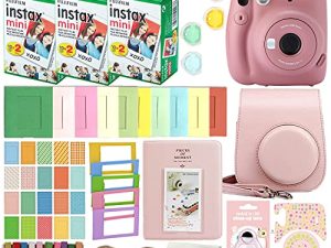 كاميرا Fujifilm Instax Mini 11 الفورية مع حافظة ، 60 فيلم فوجي ، ملصقات للزينة ، إطارات ، ألبوم صور ومجموعة ملحقات أخرى (وردي مغبر)