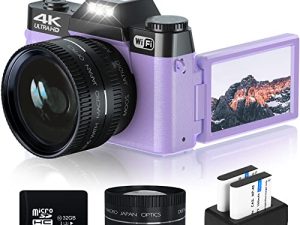كاميرات رقمية للتصوير الفوتوغرافي ، كاميرا تصوير فيديو بدقة 4K 48 ميجابكسل ، 16X تقريب رقمي بؤرة تركيز يدوي للطلاب قابلة لإعادة الشحن ، كاميرا مدمجة مع عدسة بزاوية واسعة 52 مم وعدسة ماكرو ، بطاقة مايكرو 32 جيجا وبطاريتين