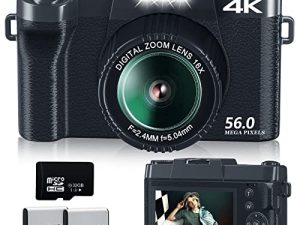كاميرا رقمية بدقة 4K للتصوير الفوتوغرافي NIKICAM كاميرا فيديو مدمجة بدقة 56 ميجابكسل لـ YouTube مع تركيز يدوي وكاميرا Point and Shoot مع تكبير رقمي 16X (بما في ذلك بطاقة TF سعة 32 جيجابايت وبطاريتان قابلتان لإعادة الشحن) - أسود 3