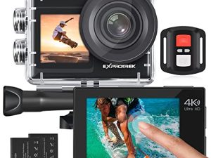 Exprotrek 4K Action Camera مع شاشة تعمل باللمس ، ثبات EIS ، زاوية عريضة للغاية 170 درجة ، 40 متر كاميرا مقاومة للماء تحت الماء ، كاميرا رياضية بجهاز تحكم عن بعد مع مجموعة ملحقات خوذة