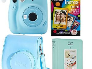 Fujifilm Instax Mini 11 Ice Blue Instant Camera Plus جراب Fuji الأصلي ، ألبوم صور و 10 أفلام لشخصية Fujifilm (قوس قزح)
