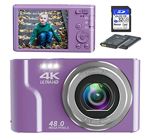 كاميرا سنين الرقمية ، كاميرات 4K للتصوير الفوتوغرافي ، كاميرا رقمية صغيرة ومضغوطة للأطفال بدقة 48 ميجابكسل للمراهقين وكبار السن والمبتدئين وبطاقة SD بسعة 32 جيجابايت وبطاريتين قابلتين لإعادة الشحن لهدايا الكريسماس وأعياد الميلاد - أرجواني كاميرا سنين الرقمية ، كاميرات 4K للتصوير الفوتوغرافي ، كاميرا رقمية صغيرة ومضغوطة للأطفال بدقة 48 ميجابكسل للمراهقين وكبار السن والمبتدئين وبطاقة SD بسعة 32 جيجابايت وبطاريتين قابلتين لإعادة الشحن لهدايا الكريسماس وأعياد الميلاد - أرجواني