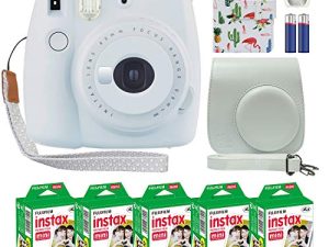 Fujifilm Instax Mini 9 Smokey White كاميرا فورية + 50 فيلم + حافظة + ألبوم صغير