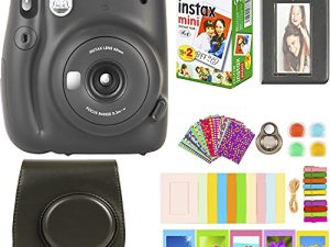 كاميرا Fujifilm Instax Mini 11 مع فيلم Fujifilm Instant Mini (20 ورقة) مع مجموعة من الإكسسوارات رقم واحد بما في ذلك حقيبة الحمل وفلاتر الألوان وألبوم الصور والملصقات والمزيد (رمادي فحمي)