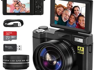 كاميرات Monitech الرقمية للتصوير الفوتوغرافي بدقة 4K وكاميرا فيديو بدقة 48 ميجابكسل وكاميرا رقمية قابلة للانعكاس وكاميرا مدونات الفيديو على YouTube وكاميرا فيديو بتقنية التكبير الرقمي 16X مع بطاقة SD 32G وقارئ بطاقات وحقيبة تخزين