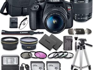 حزمة كاميرا Canon EOS Rebel T7 DSLR مع عدسة Canon EF-S 18-55mm f / 3.5-5.6 is II + 2 قطعة من بطاقات ذاكرة SanDisk 32 جيجا بايت + مجموعة ملحقات