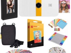 كاميرا Kodak Smile الرقمية للطباعة الفورية (أبيض / أصفر) حزمة إطارات الصور مع حافظة ناعمة