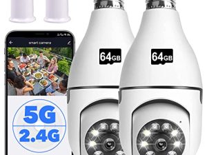 YUOCHY Light Bulb Security Camera ، 1080P 2.4G & 5G WiFi Home Security Camera ، 355 ° إنذار كشف الحركة للرؤية الليلية ، كاميرا أمان بمقبس إضاءة متوافق مع Alexa & Google Assistant